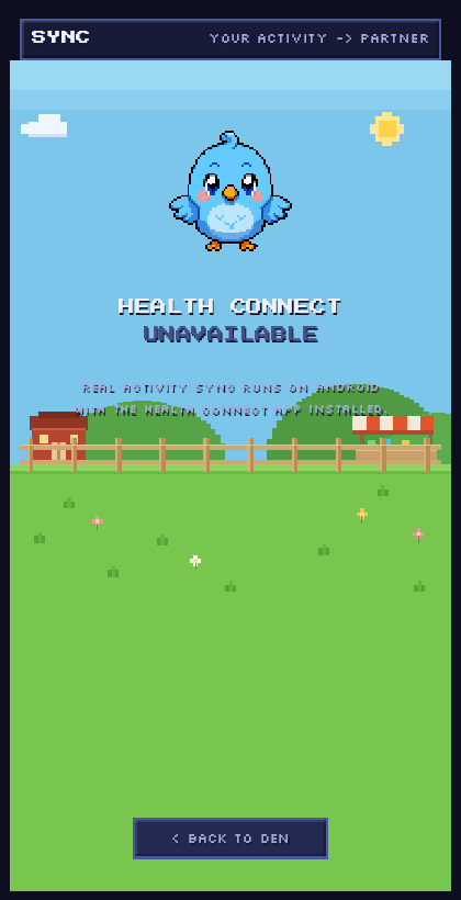 Motus Rancher Sync screen explaining that real activity sync runs through Health Connect on Android